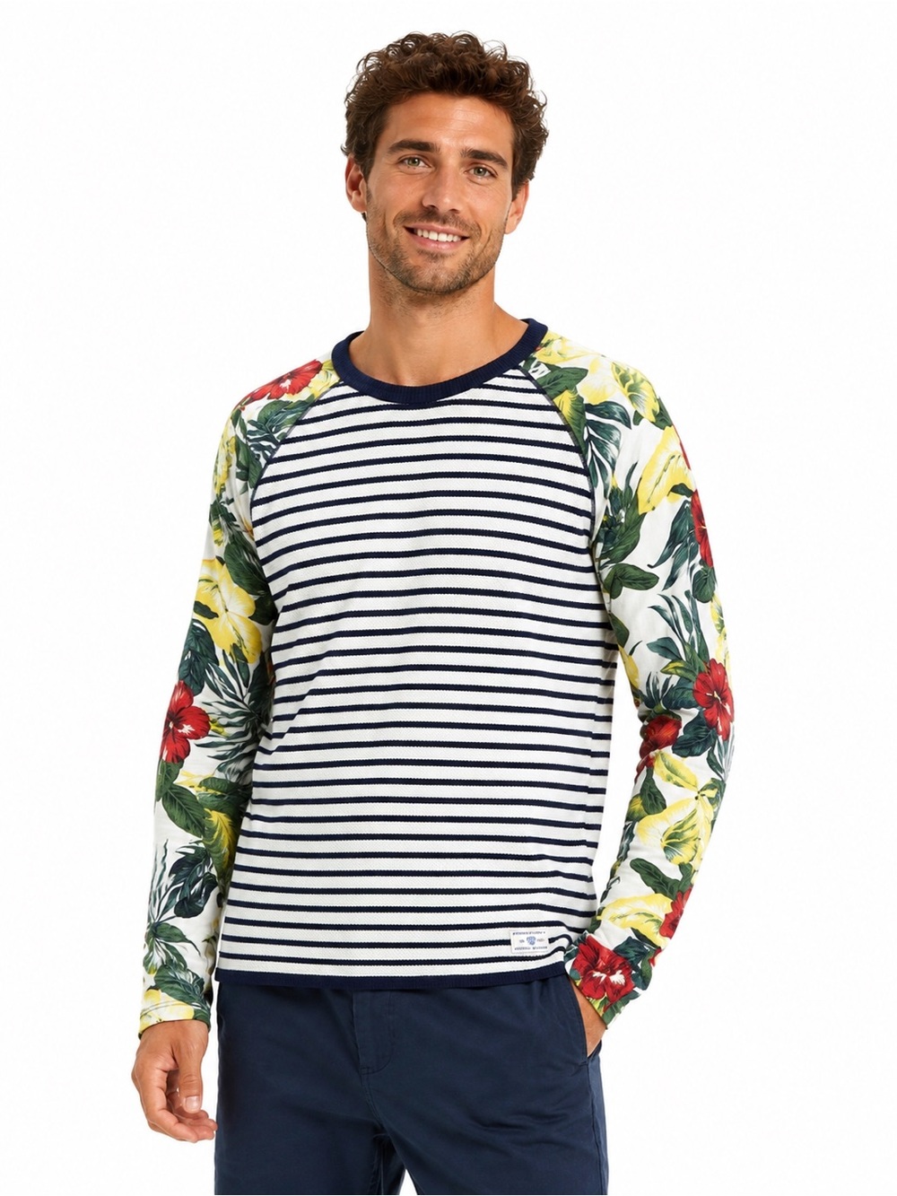 Scotch & Soda Carnaby Surf XL Tropical Sleeve Navy Stripe Knit Top